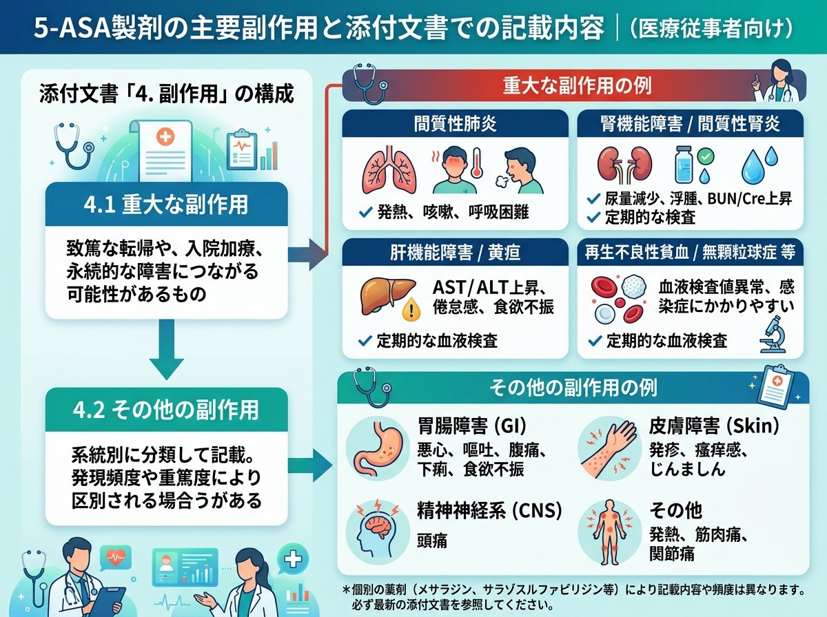 5asa製剤の主要副作用と添付文書での記載内容