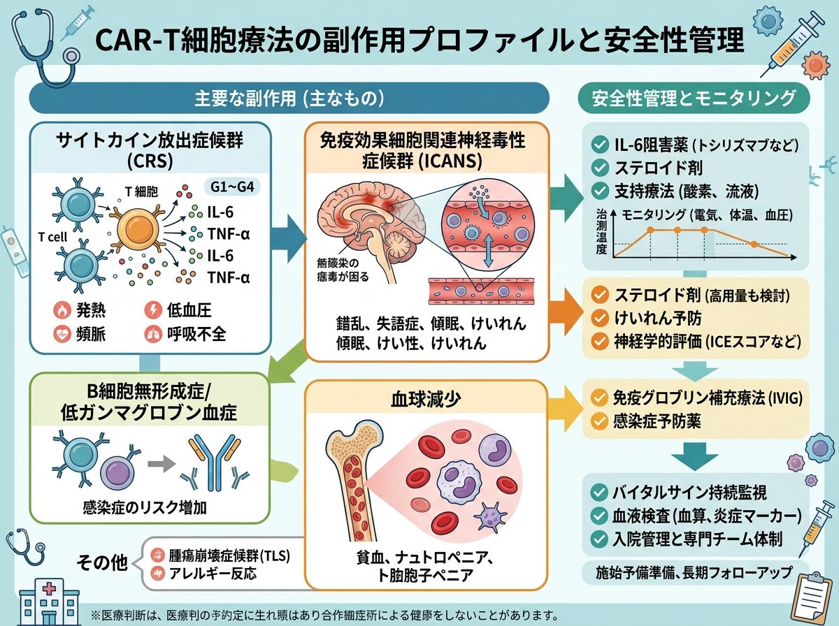 CAR-T細胞療法の副作用プロファイルと安全性管理