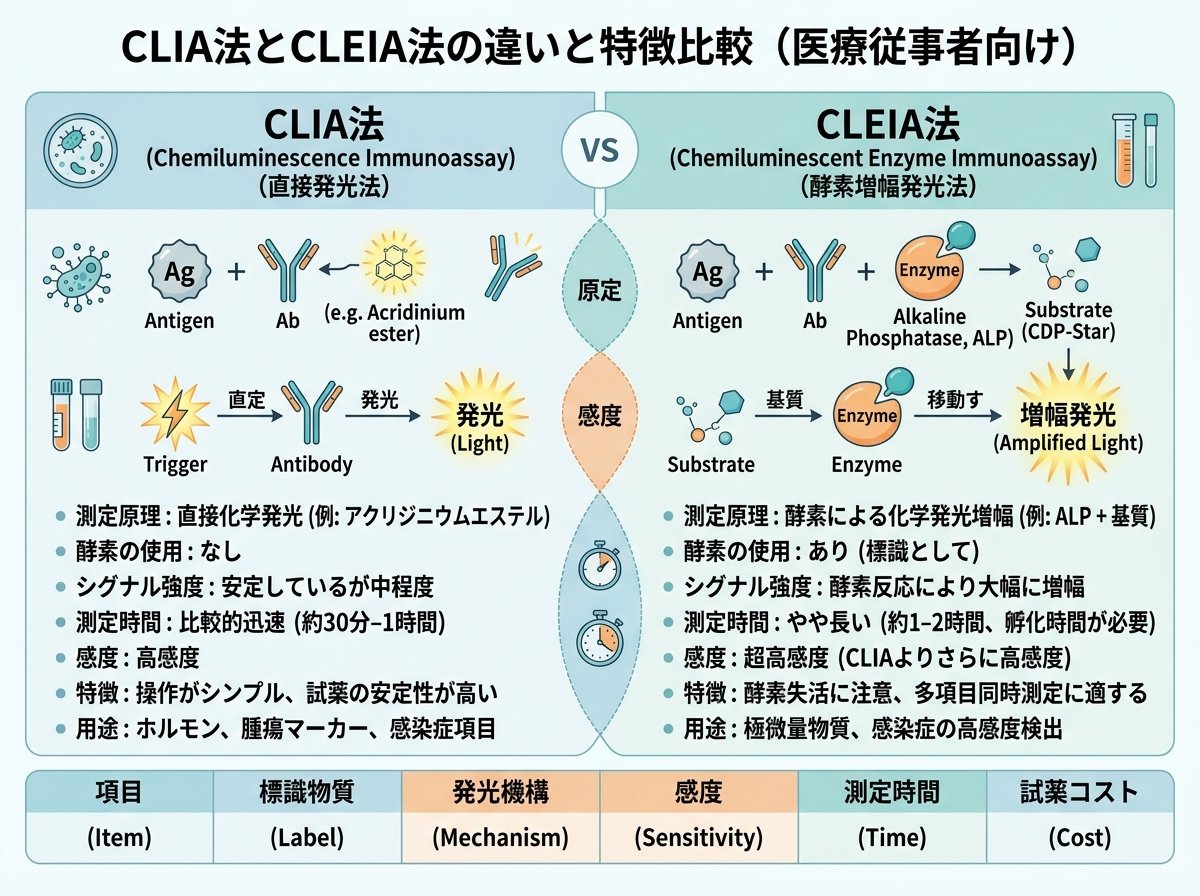 CLIA法とCLEIA法の違いと特徴比較