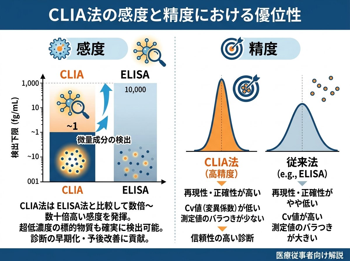 CLIA法の感度と精度における優位性