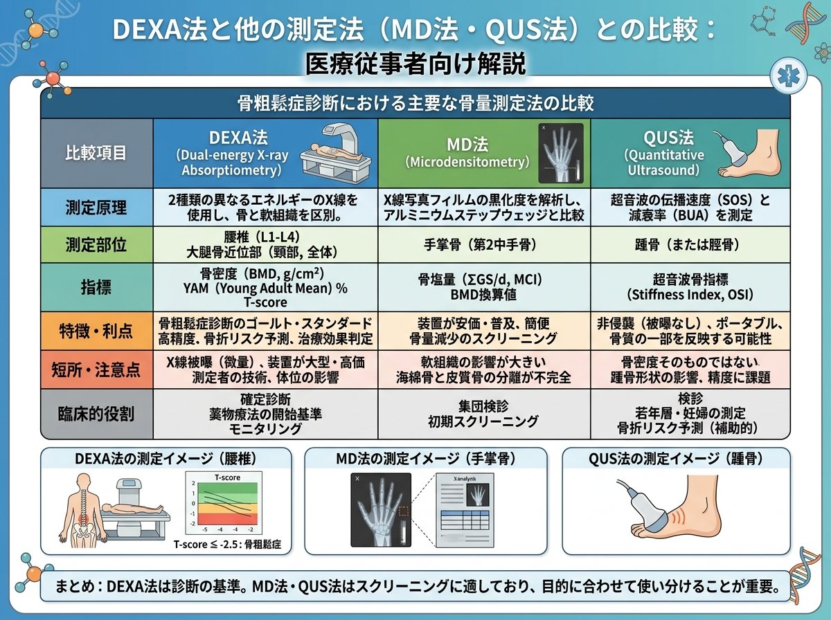 DEXA法と他の測定法(MD法・QUS法)との比較