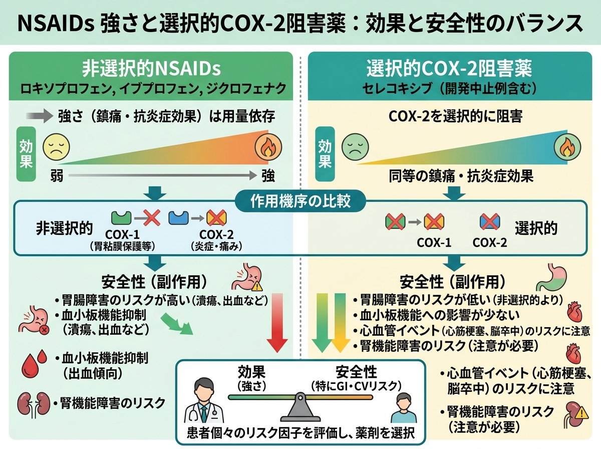 NSAIDs 強さと選択的COX-2阻害薬:効果と安全性のバランス