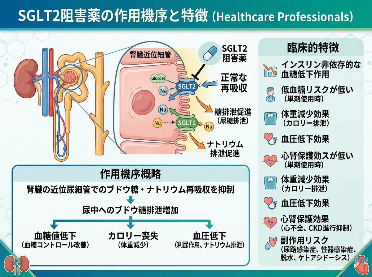 SGLT2阻害薬の作用機序と特徴