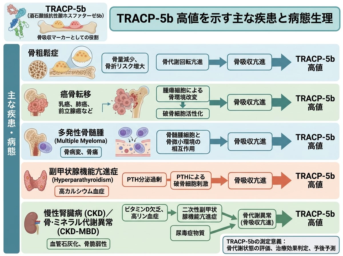 TRACP-5b 高値を示す主な疾患と病態生理