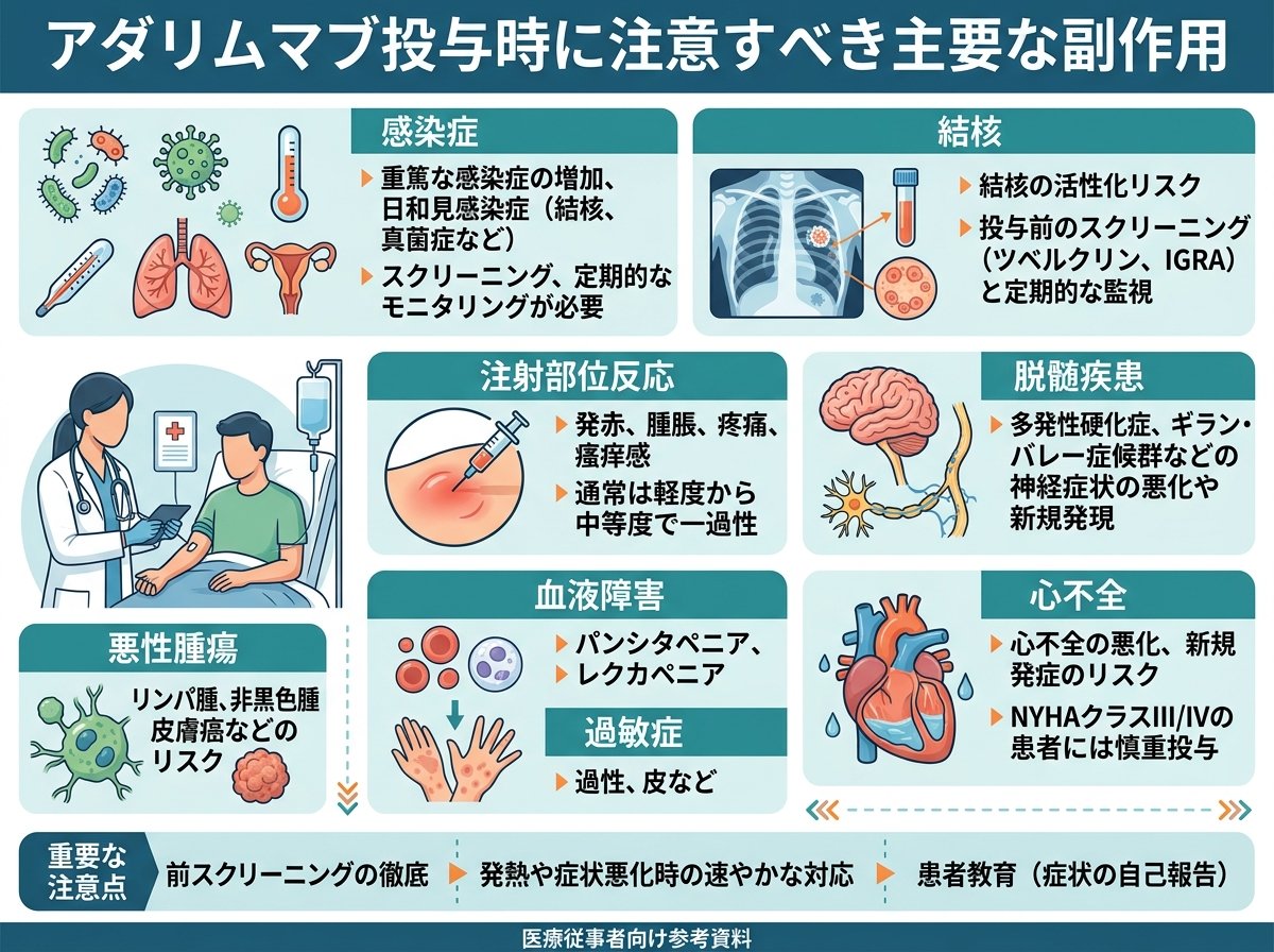 アダリムマブ投与時に注意すべき主要な副作用