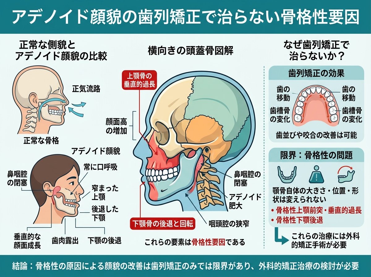アデノイド顔貌の歯列矯正で治らない骨格性要因