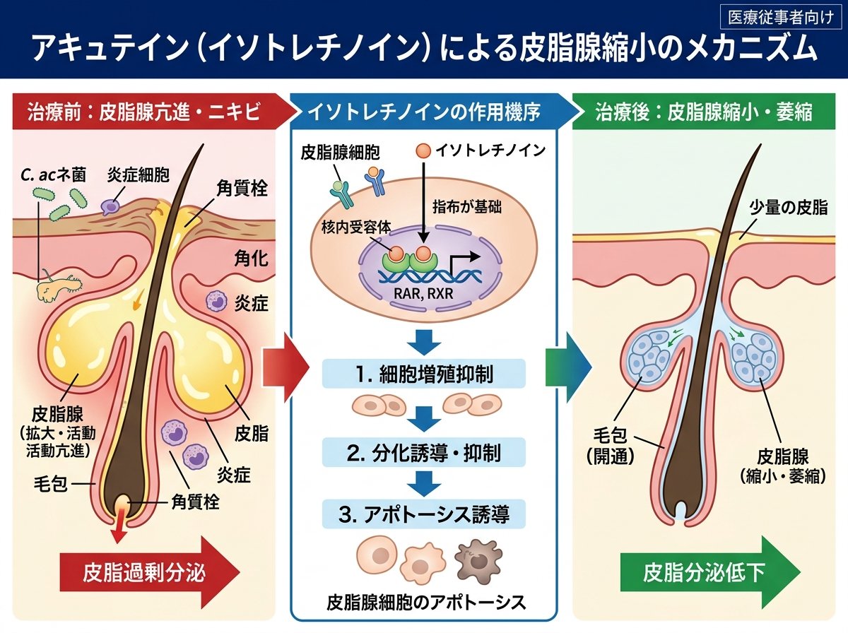 アキュテイン治療メカニズム皮脂腺縮小効果