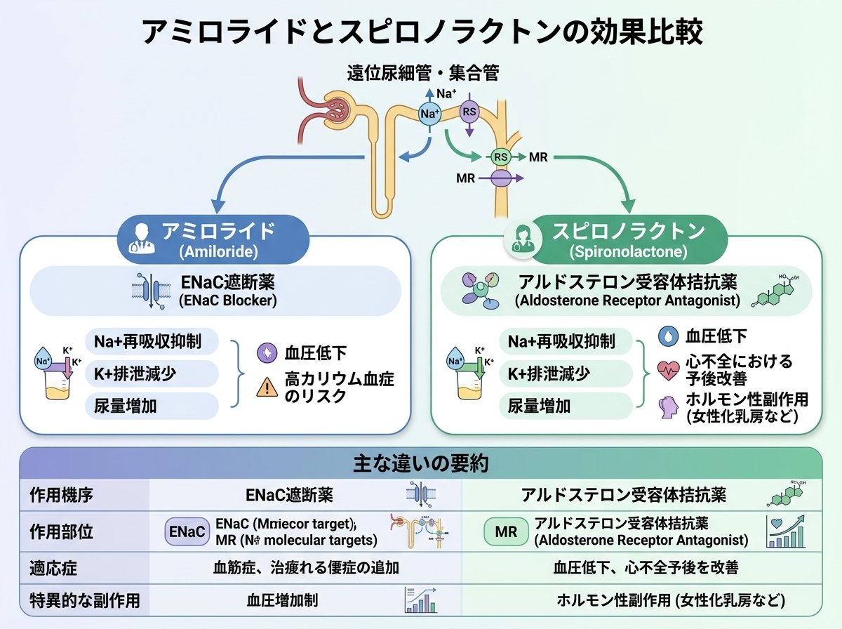 アミロライドとスピロノラクトンの効果比較