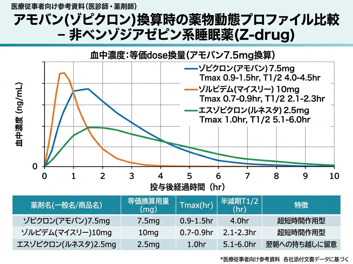 アモバン換算時の薬物動態プロファイル比較