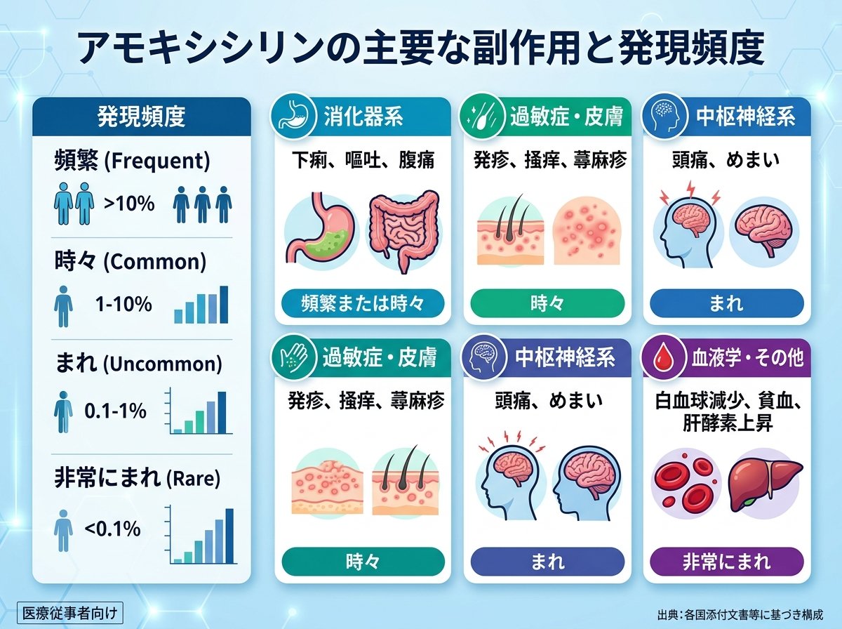 アモキシシリンの主要な副作用と発現頻度