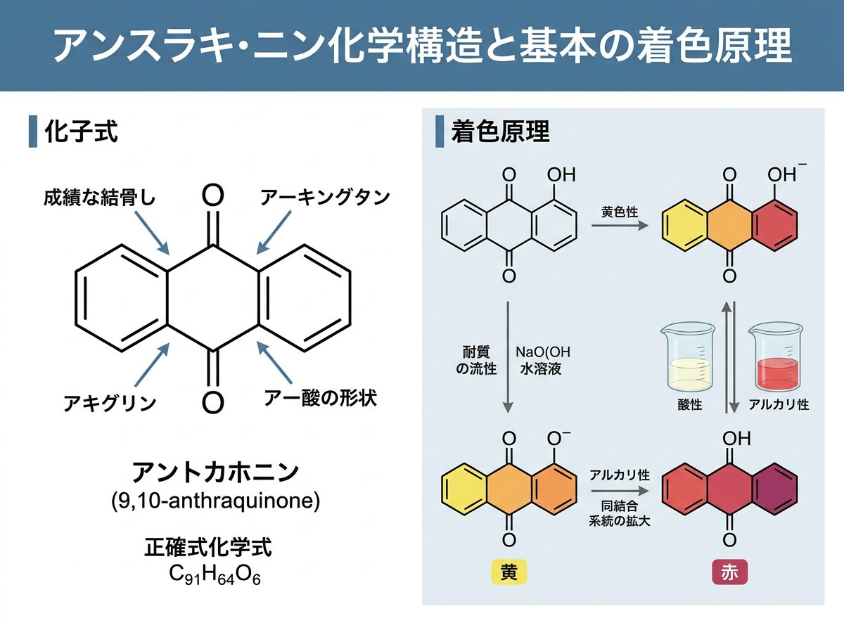 アントラキノンの化学構造と基本的呈色原理