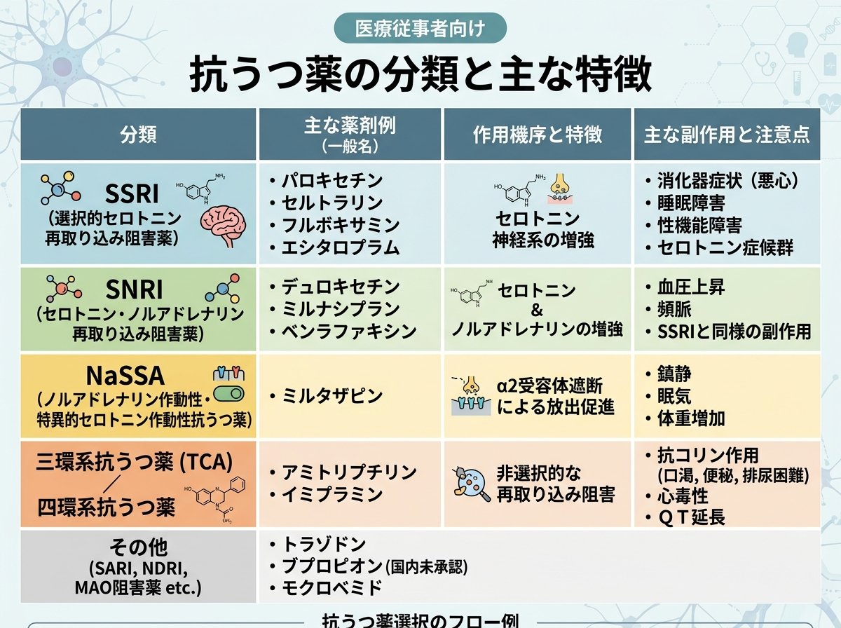 抗うつ薬の分類と主な特徴