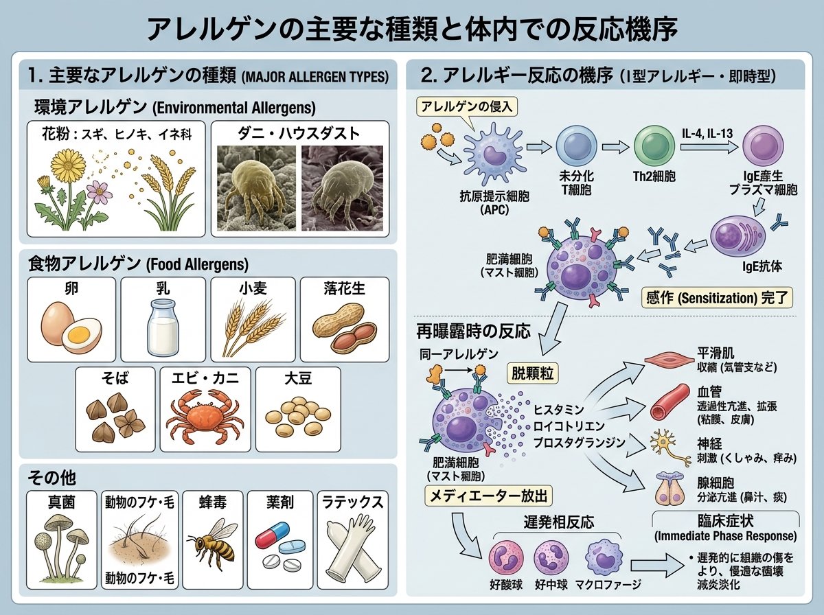 アレルゲンの主要な種類と体内での反応機序