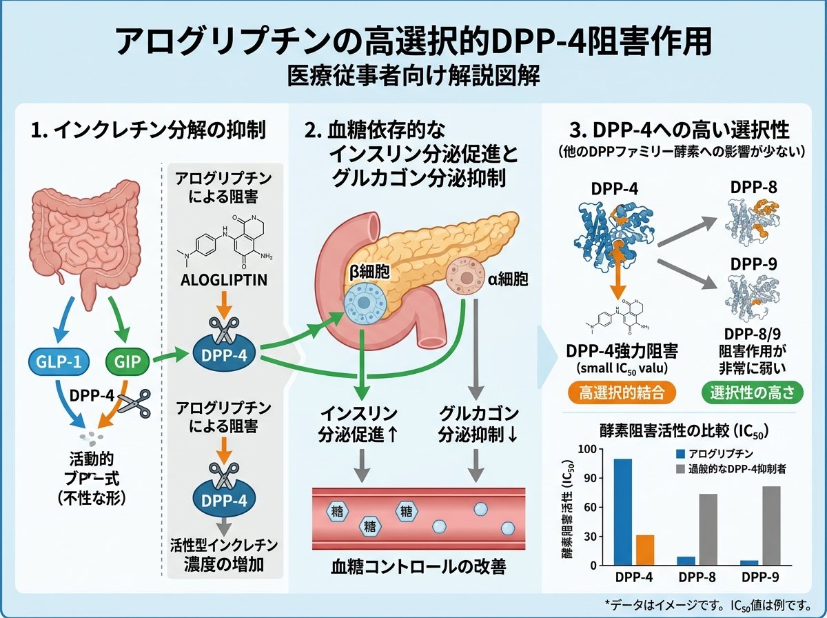 アログリプチンの高選択的DPP-4阻害作用
