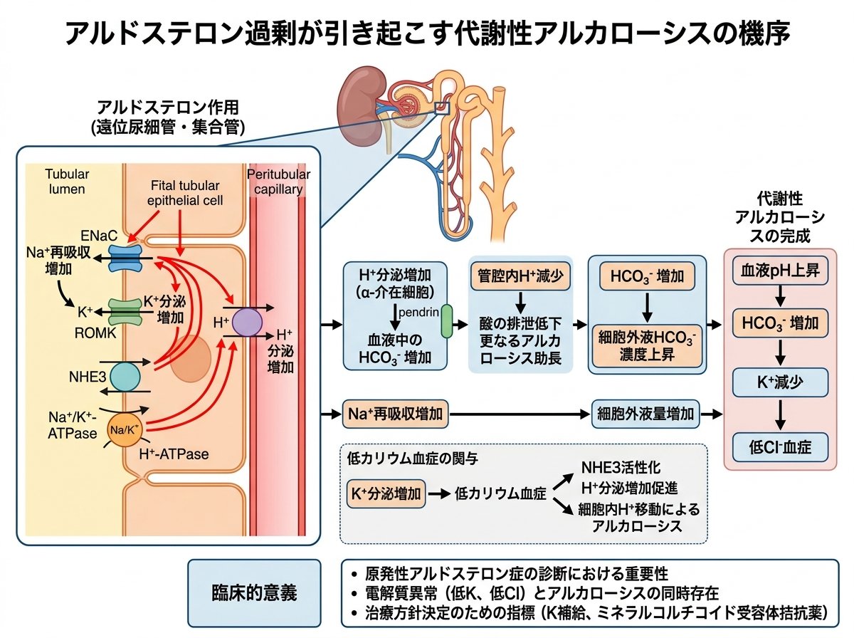 アルドステロン過剰が引き起こす代謝性アルカローシスの機序