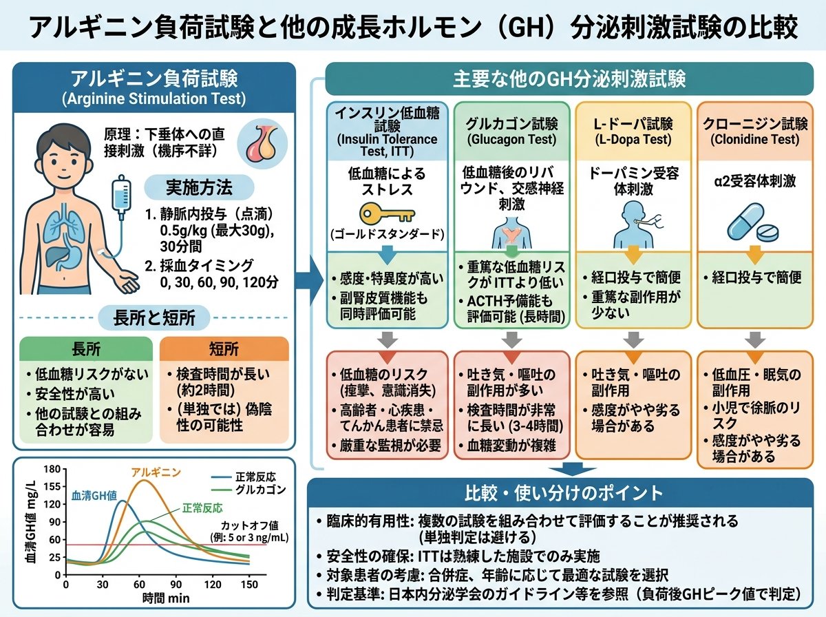 アルギニン負荷試験と他の成長ホルモン分泌刺激試験との比較