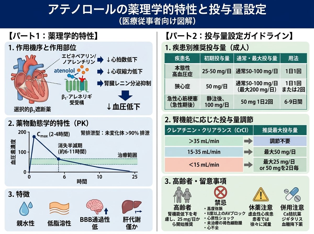 アテノロールの薬理学的特性と投与量設定