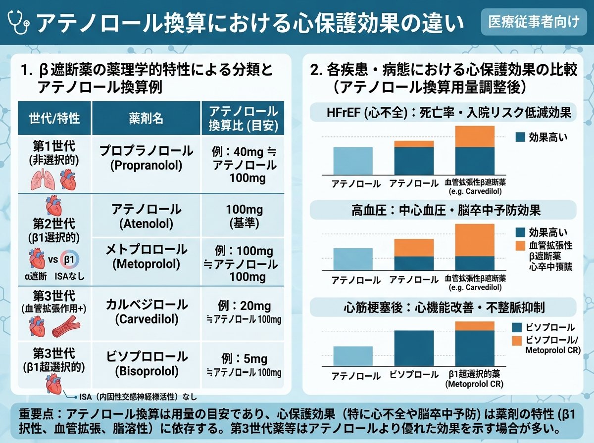アテノロール換算における心保護効果の違い