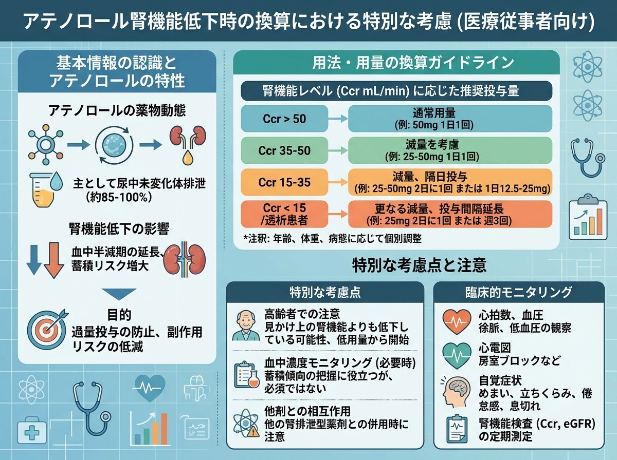 アテノロール腎機能低下時の換算における特別な考慮