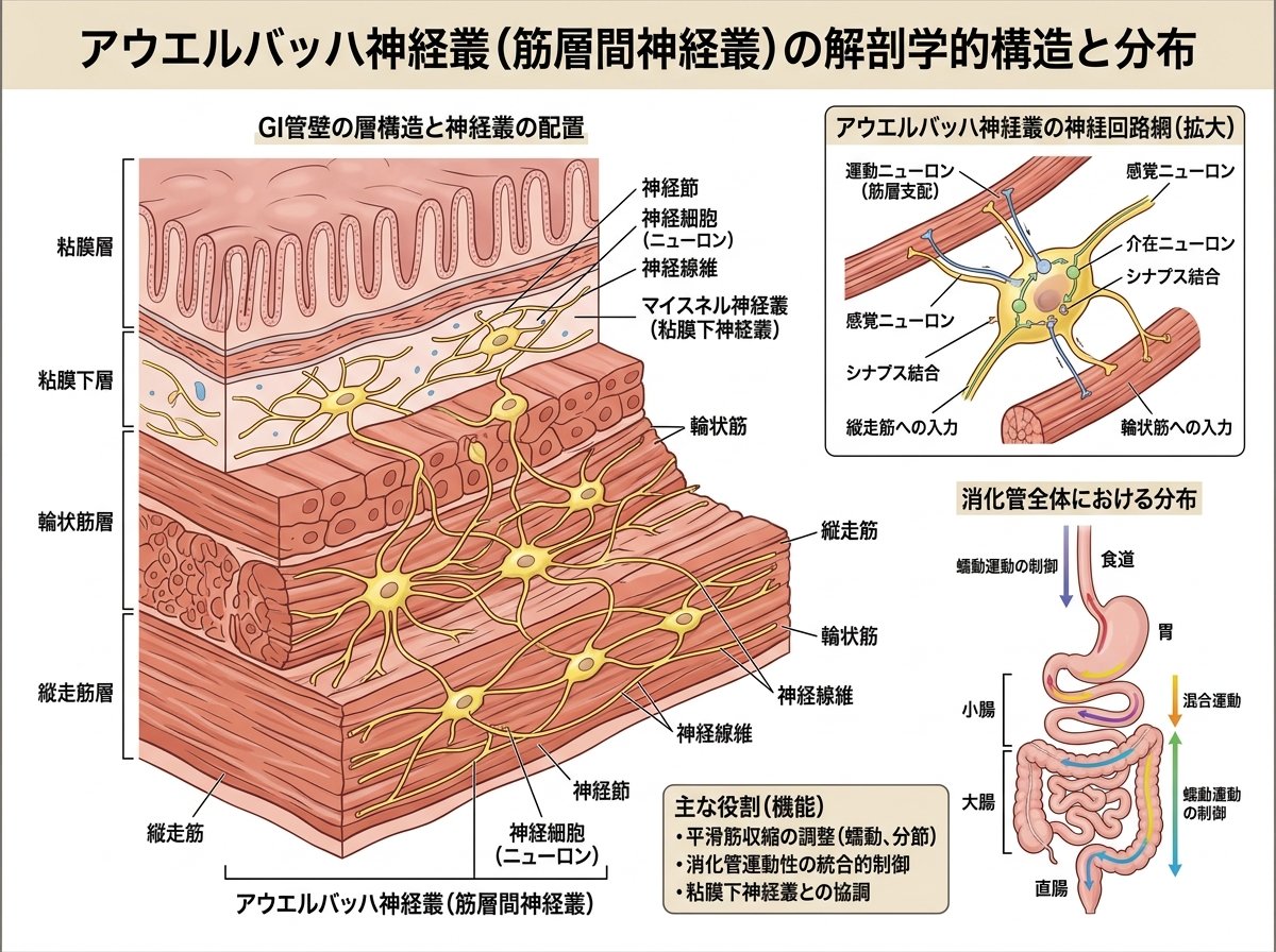 アウエルバッハ神経叢の解剖学的構造と分布