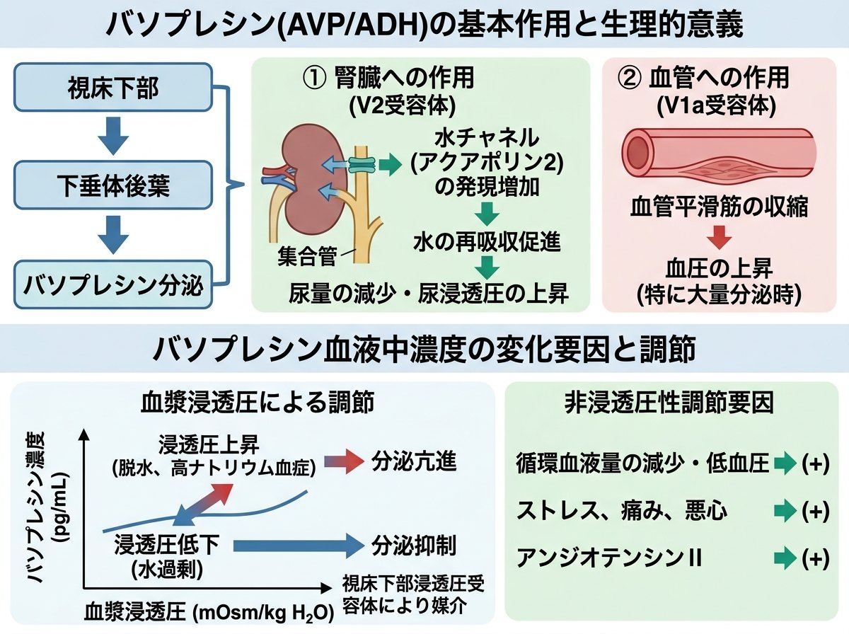 バソプレシンの基本作用と血液中濃度の変化