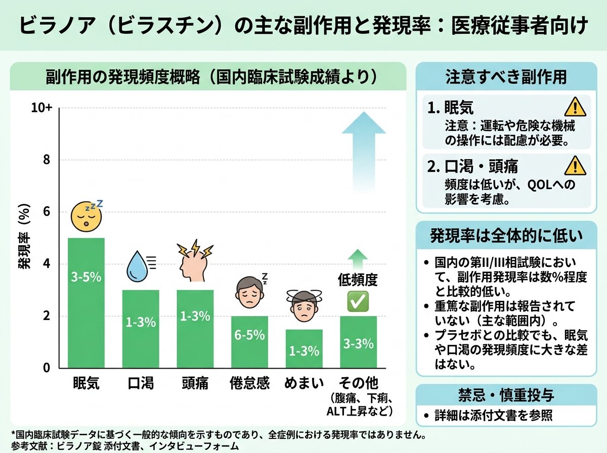 ビラノアの主な副作用と発現率