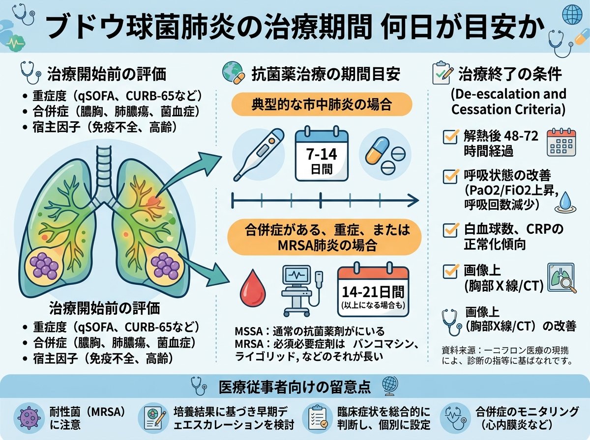 ブドウ球菌肺炎の治療期間 何日が目安か