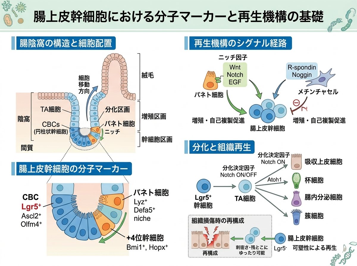 腸上皮幹細胞における分子マーカーと再生機構の基礎