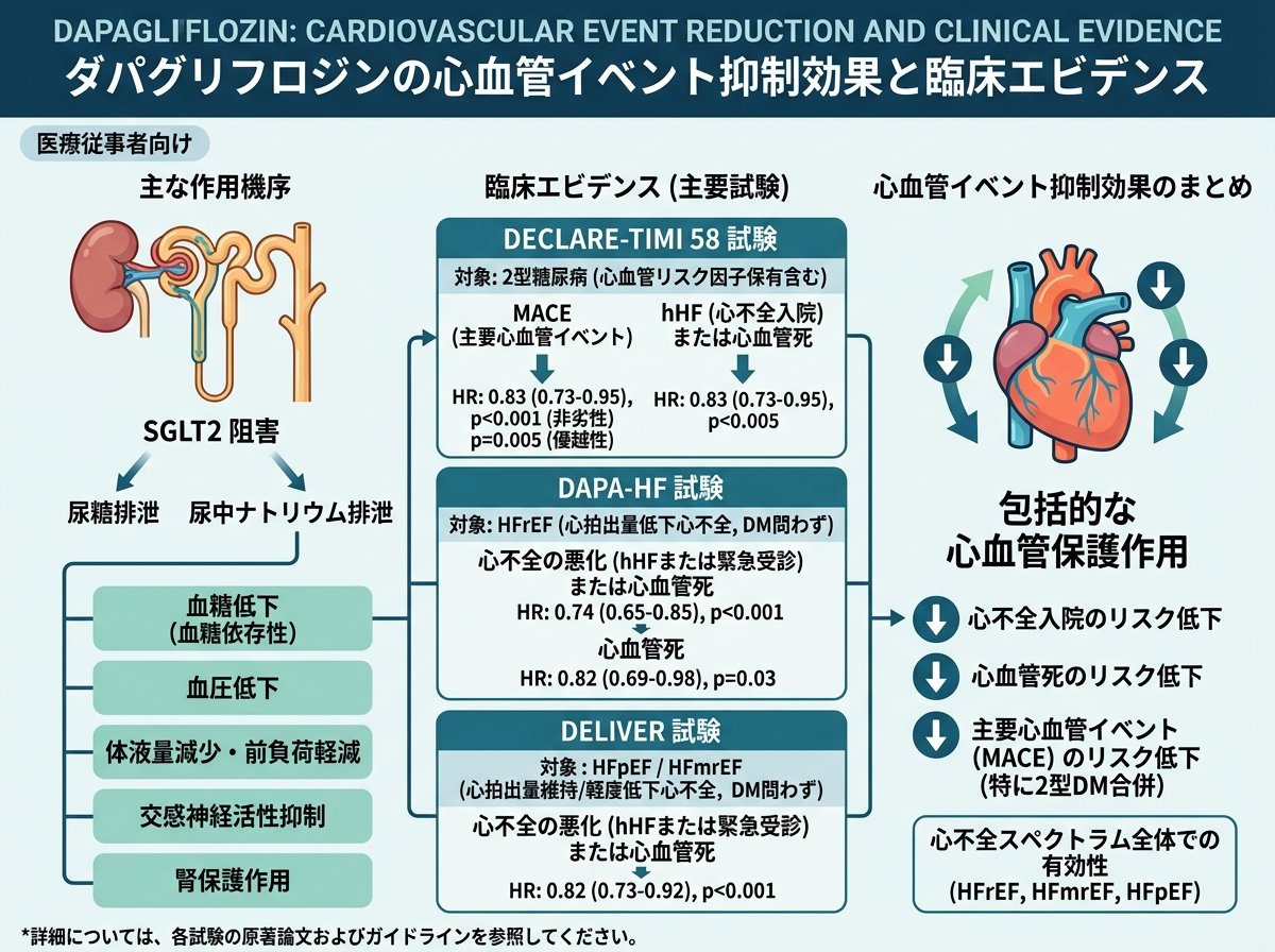 ダパグリフロジンの心血管イベント抑制効果と臨床エビデンス