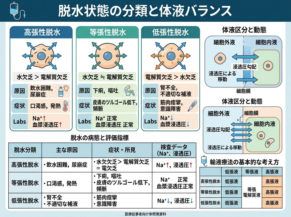 脱水状態の分類と体液バランス