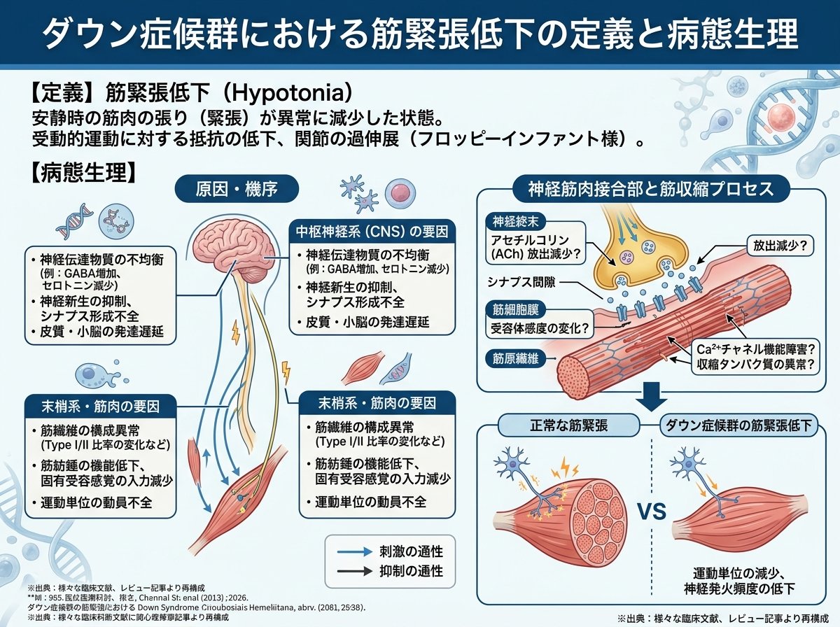 ダウン症候群における筋緊張低下の定義と病態生理