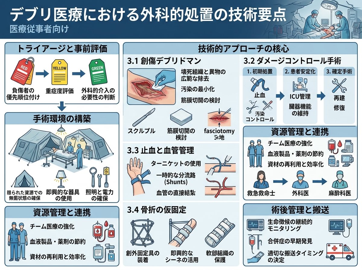 デブリ医療における外科的処置の技術要点