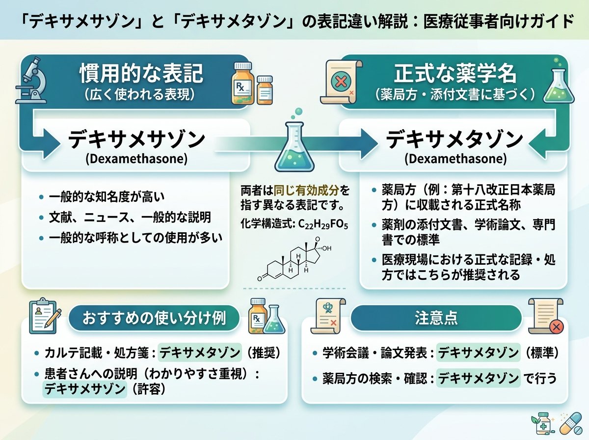 デキサメサゾンとデキサメタゾンの表記違い解説
