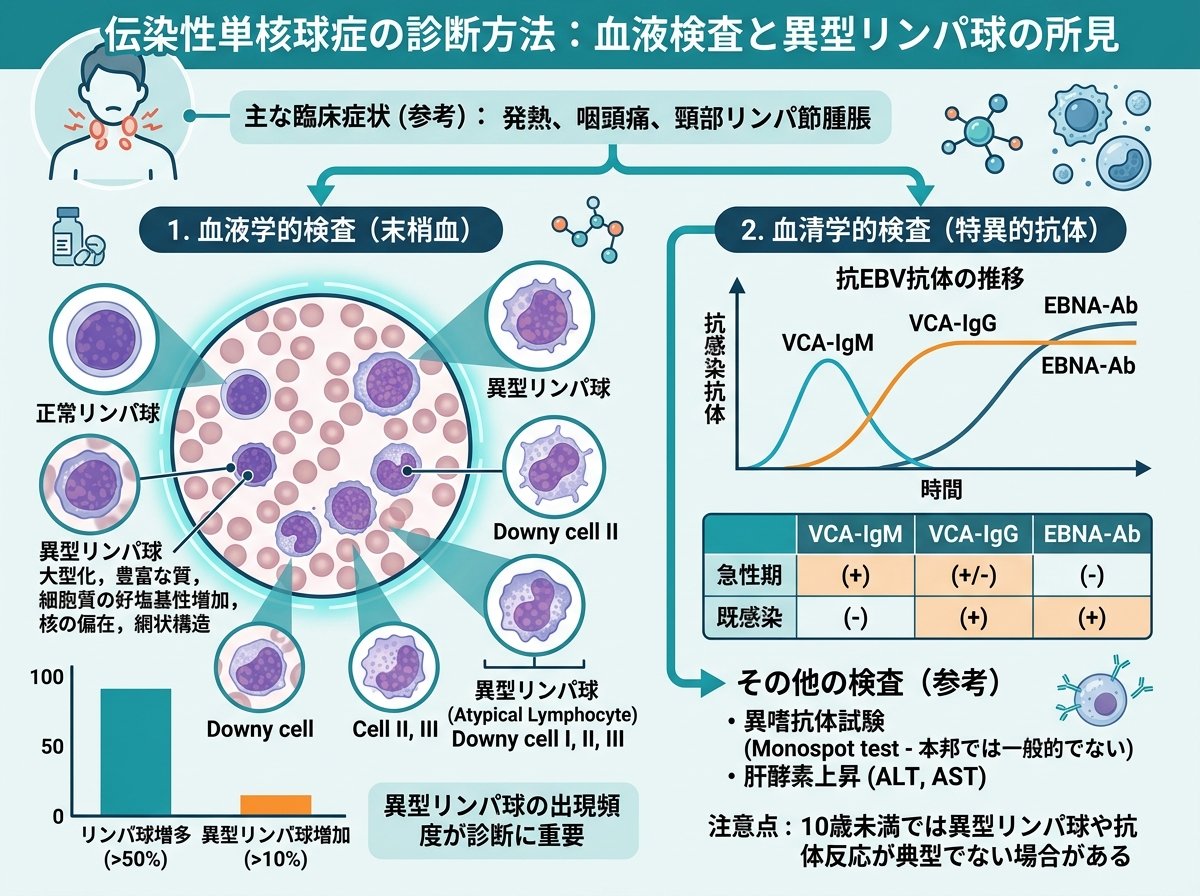 伝染性単核球症の診断方法:血液検査と異型リンパ球の所見