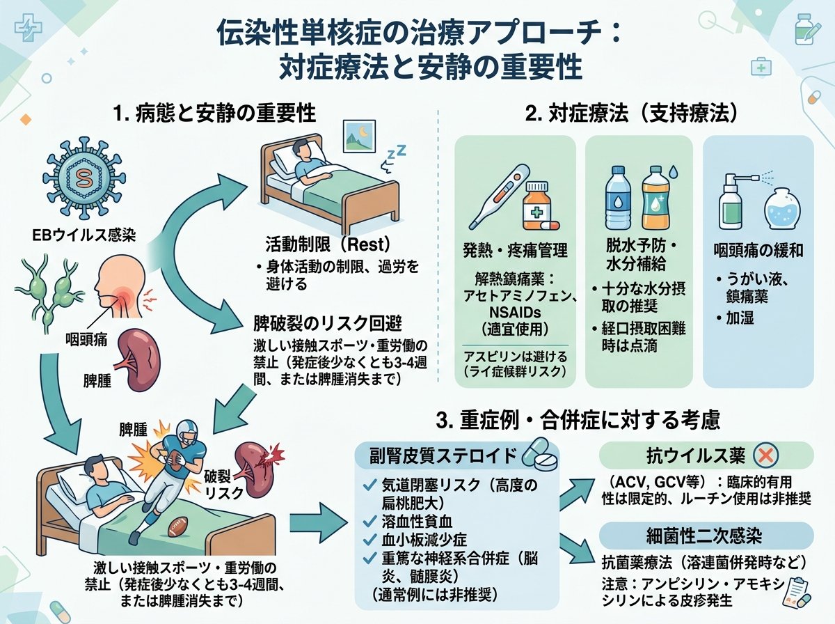 伝染性単核球症の治療アプローチ:対症療法と安静の重要性