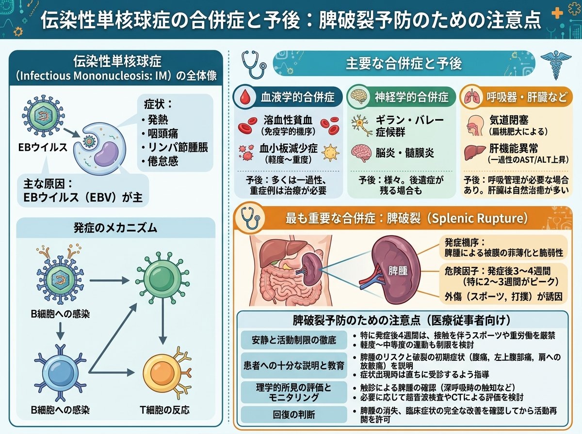 伝染性単核球症の合併症と予後:脾破裂予防のための注意点