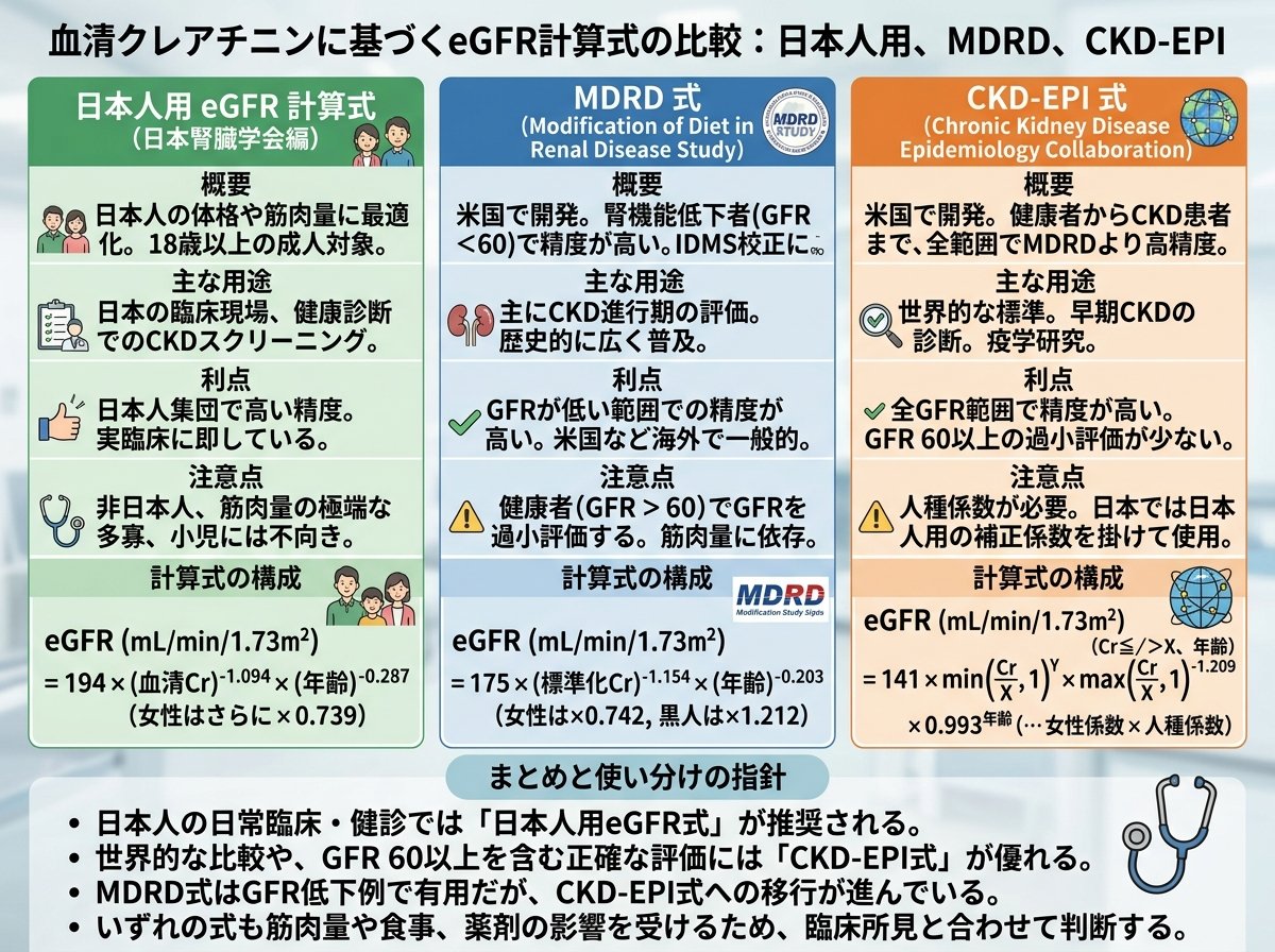 egfr 計算式 クレアチニンの日本人用・MDRD・CKD-EPIの違いを整理