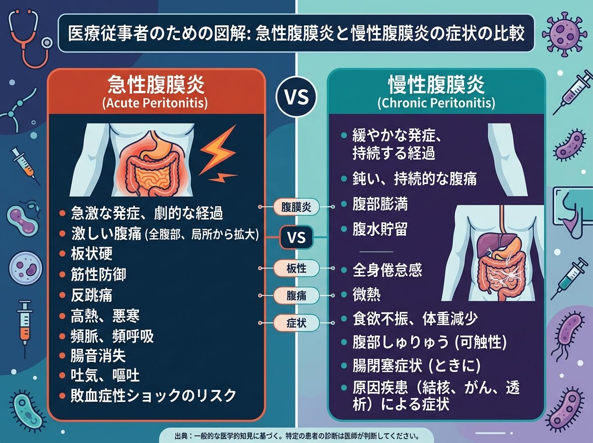 急性腹膜炎と慢性腹膜炎の症状の違い