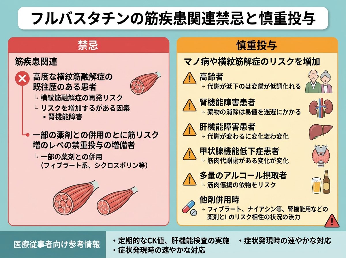 フルバスタチンの筋疾患関連禁忌と慎重投与
