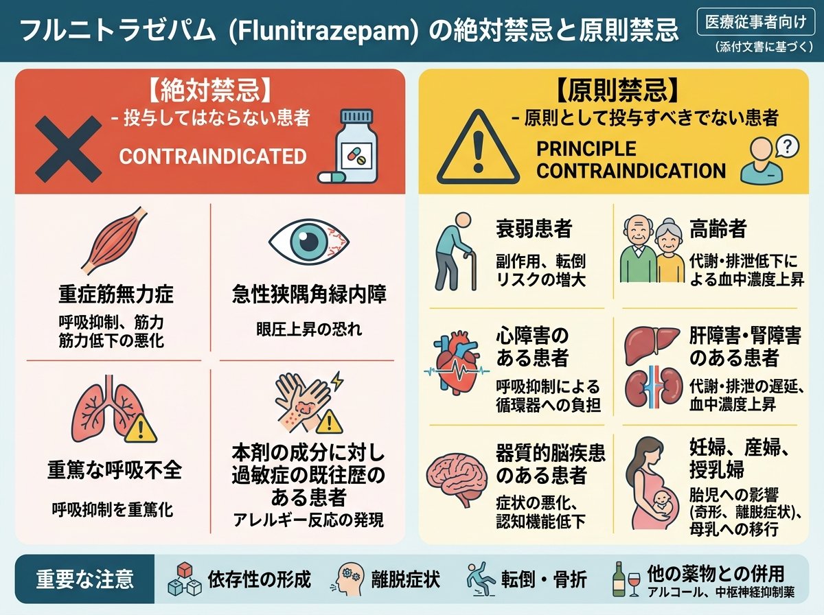フルニトラゼパムの絶対禁忌と原則禁忌