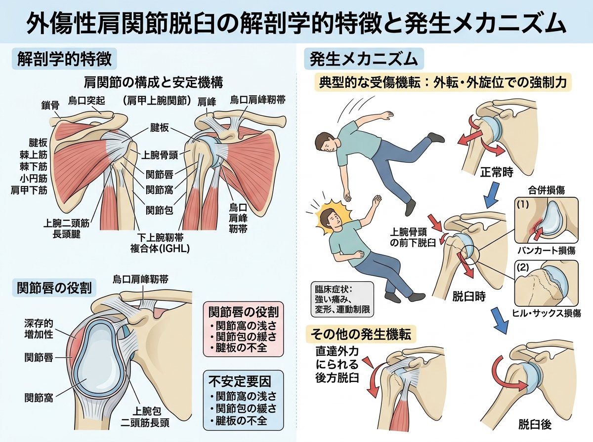 外傷性肩関節脱臼の解剖学的特徴と発生メカニズム