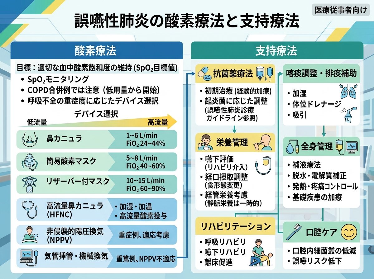 誤嚥性肺炎の酸素療法と支持療法