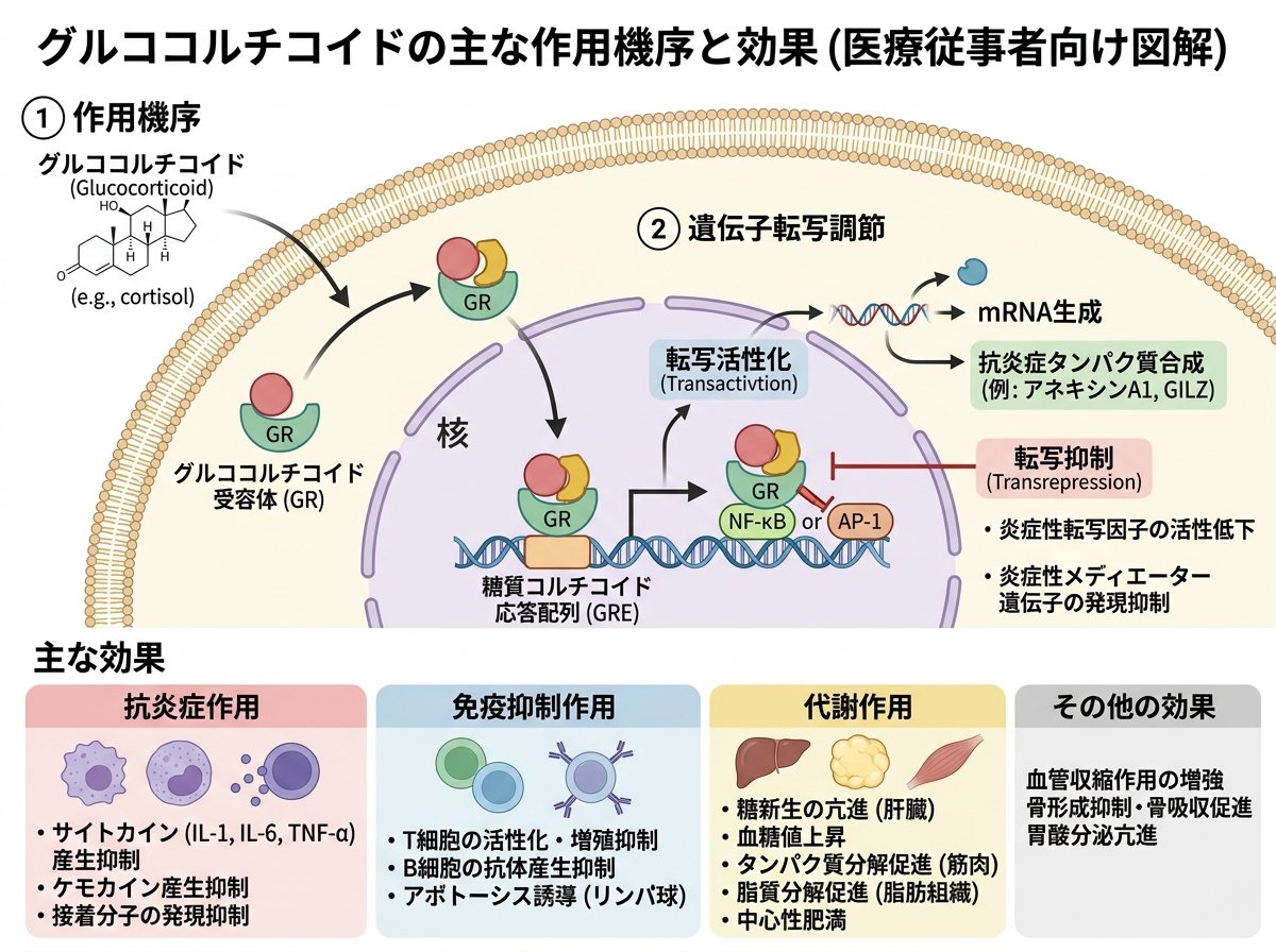 グルココルチコイドの主な作用機序と効果