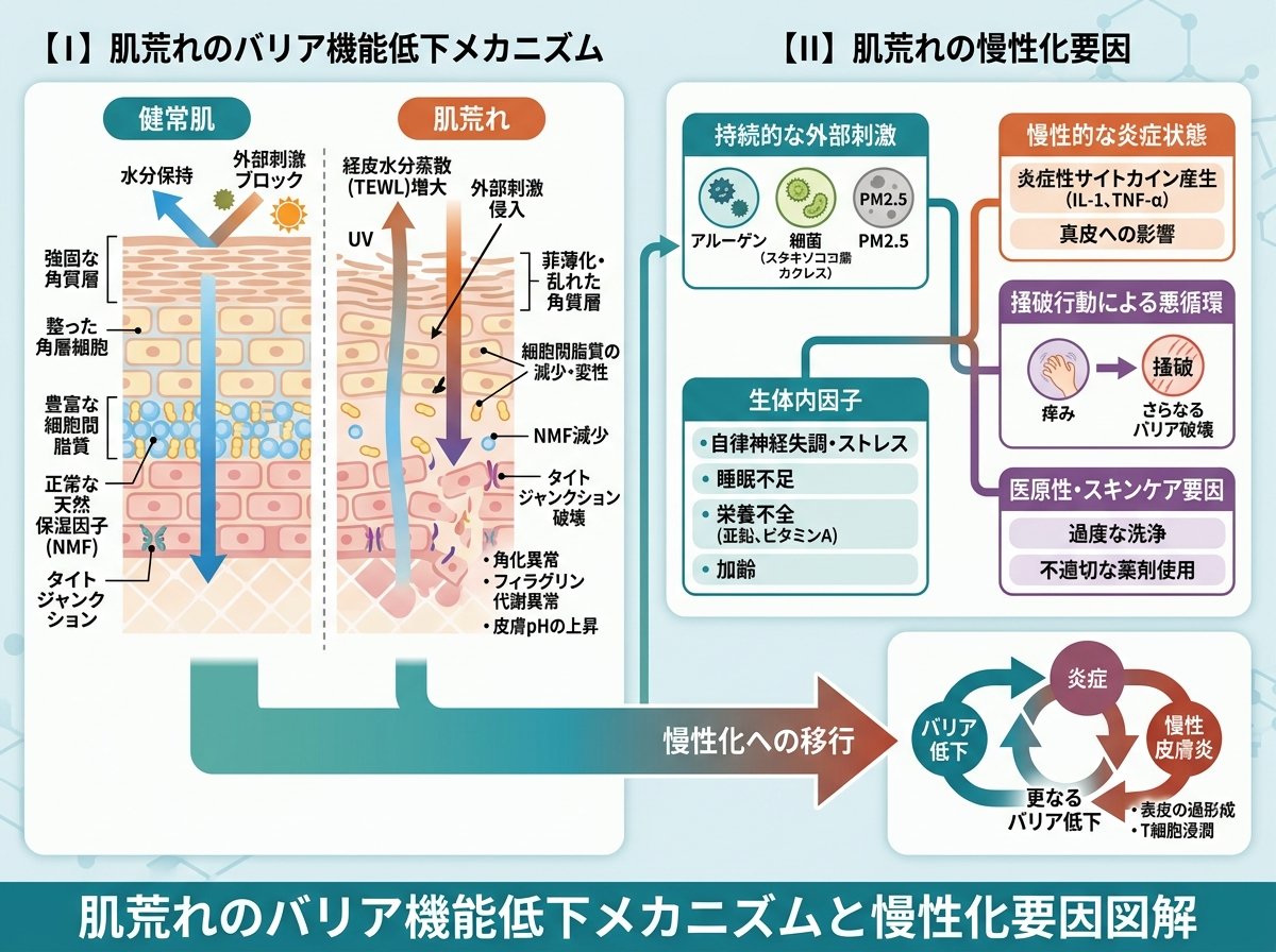 肌荒れのバリア機能低下メカニズムと慢性化要因
