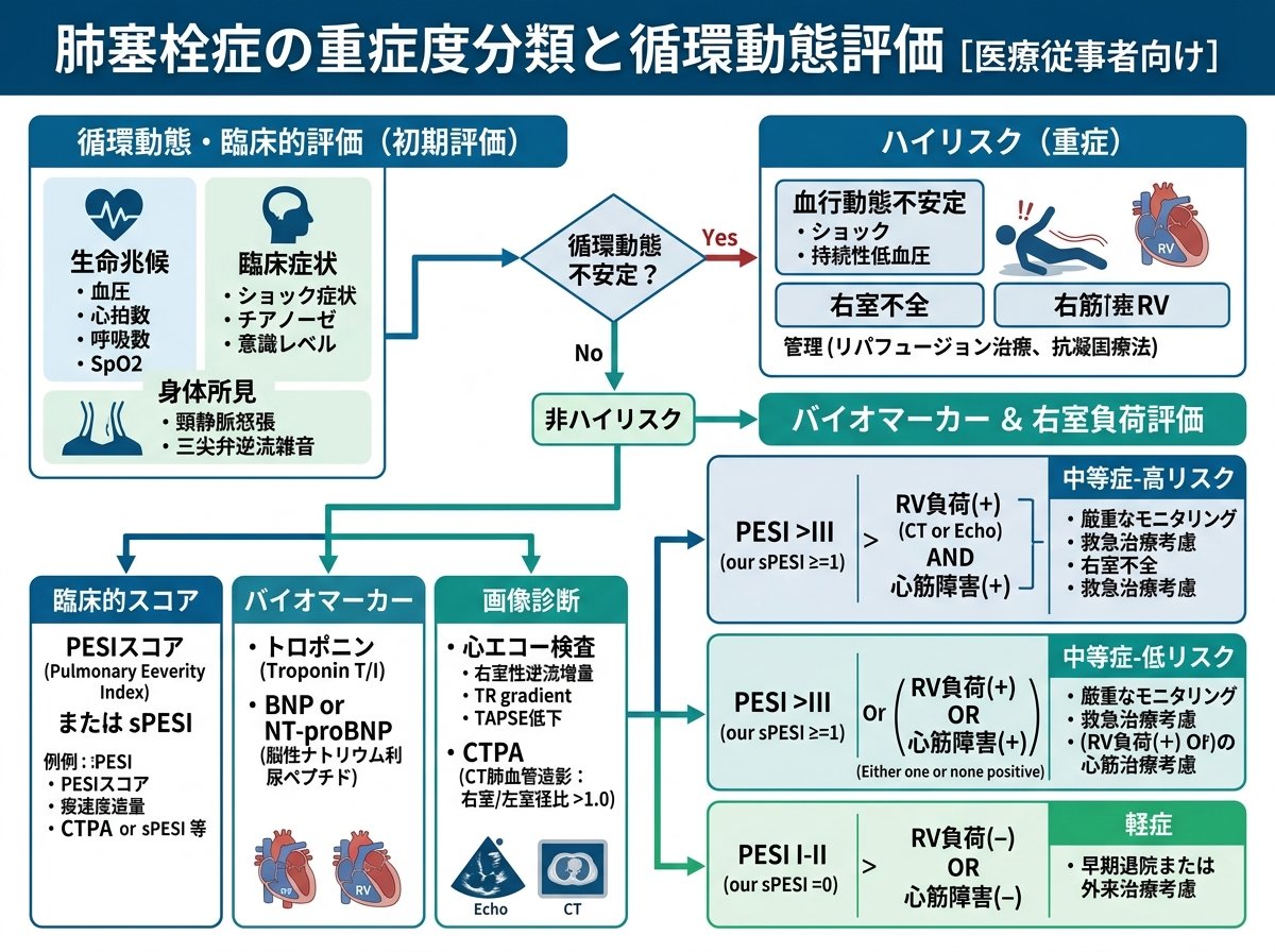 肺塞栓症の重症度分類と循環動態評価