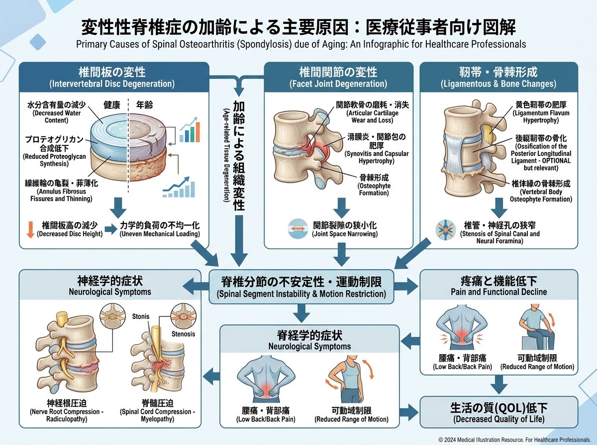 変形性脊椎症の加齢による主要原因
