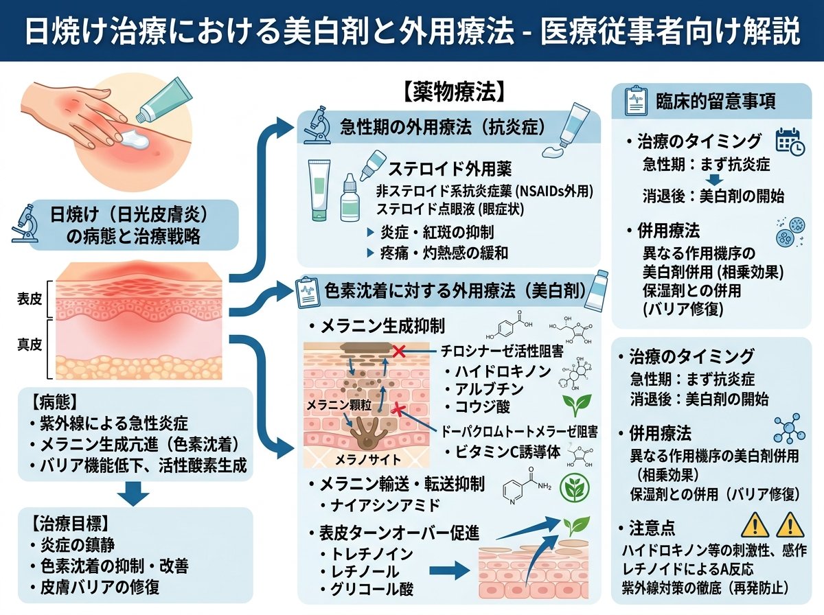 日焼け治療における美白剤と外用療法
