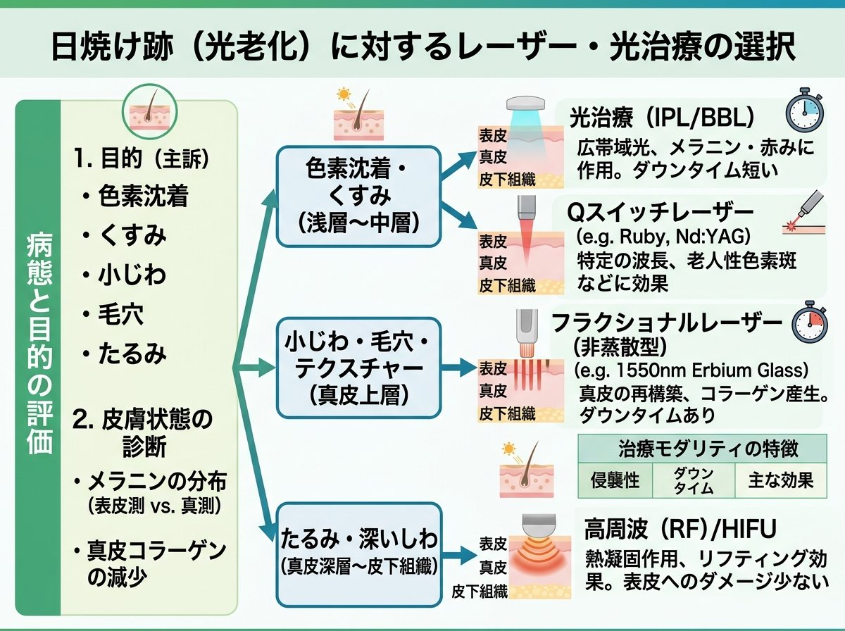 日焼け跡に対するレーザー・光治療の選択