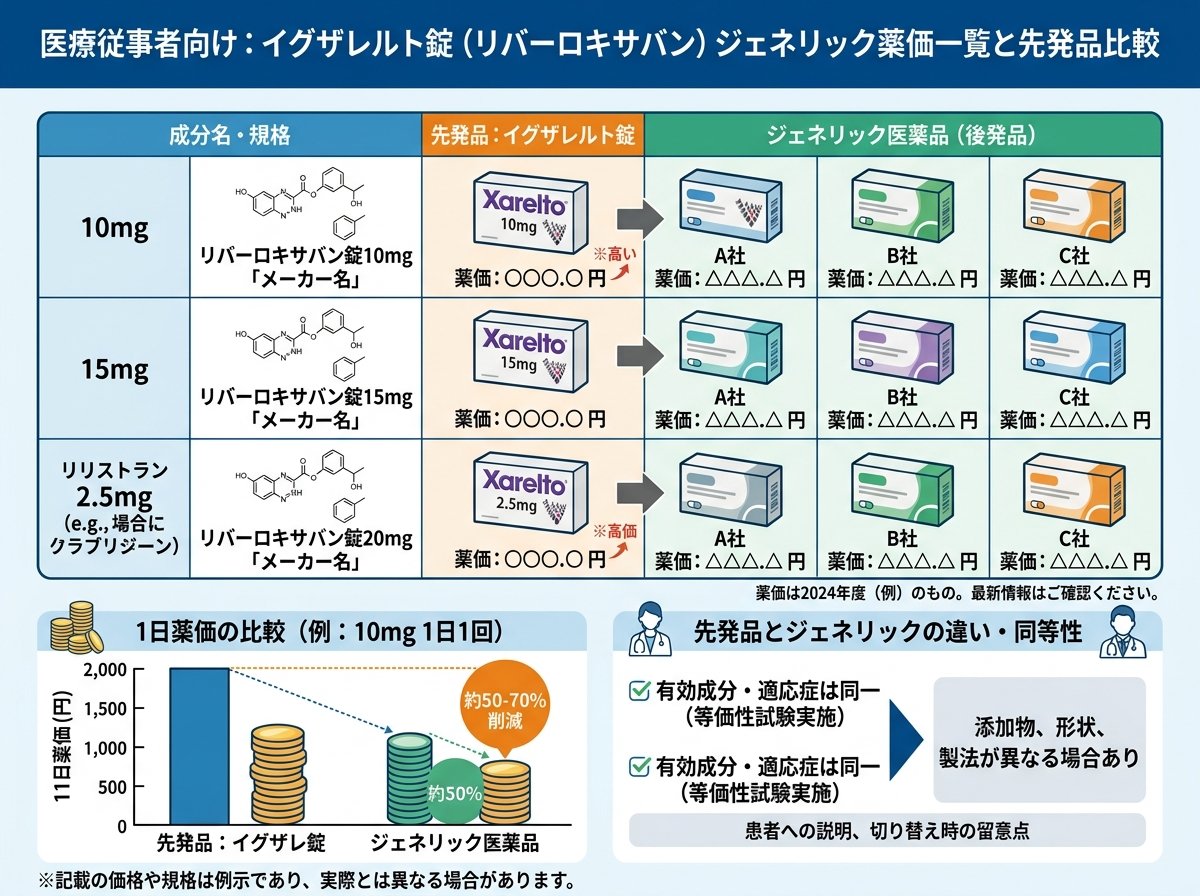 イグザレルトジェネリックの薬価一覧と先発品との比較