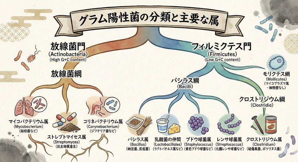 グラム陽性菌の一覧と分類